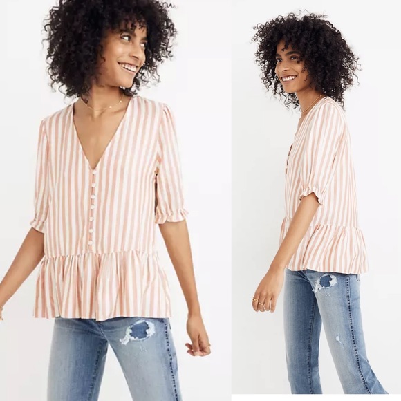 Madewell Tops - Courtyard Ruffle-Hem Top in Stripe